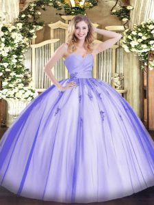 Sweetheart Sleeveless Lace Up Quinceanera Gowns Lavender Tulle