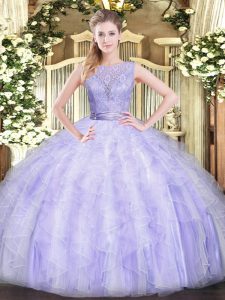 Scoop Sleeveless Backless Sweet 16 Dress Lavender Organza