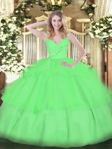 Glittering Ball Gowns Organza Spaghetti Straps Sleeveless Ruffled Layers Floor Length Zipper Vestidos de Quinceanera