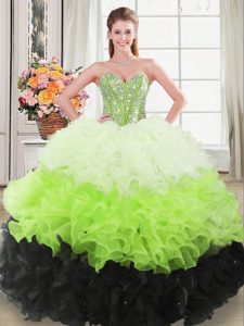 Multi-color Ball Gowns Sweetheart Sleeveless Organza Floor Length Lace Up Beading and Ruffles Quinceanera Gown