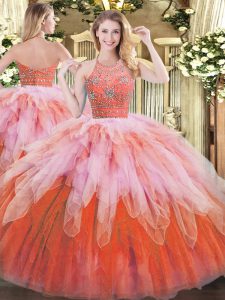 Multi-color Sleeveless Beading and Ruffles Floor Length Quinceanera Gown