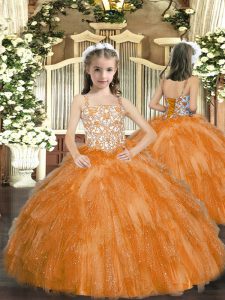 Orange Sleeveless Organza Lace Up Pageant Dress for Teens for Party and Sweet 16 and Quinceanera and Wedding Party