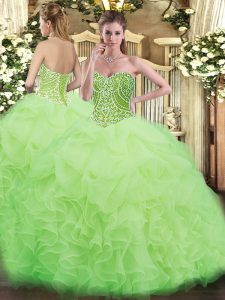 Custom Made Yellow Green Sleeveless Beading and Ruffles Floor Length Sweet 16 Dresses