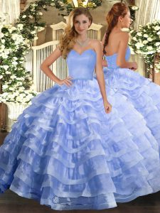 Floor Length Light Blue 15 Quinceanera Dress Sweetheart Sleeveless Lace Up