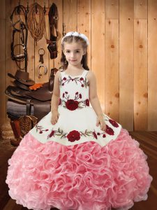 Pink Sleeveless Embroidery and Ruffles Little Girls Pageant Dress