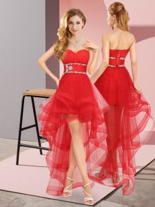 Tulle Sweetheart Sleeveless Lace Up Beading Court Dresses for Sweet 16 in Red