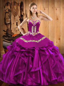 Dynamic Floor Length Fuchsia Quinceanera Gown Sweetheart Sleeveless Lace Up