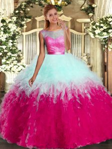 Luxury Multi-color Ball Gowns Ruffles Sweet 16 Dresses Backless Organza Sleeveless Floor Length
