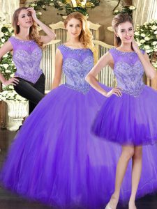 Eggplant Purple Sleeveless Floor Length Beading Zipper Ball Gown Prom Dress
