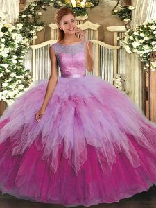 Dazzling Organza Scoop Sleeveless Backless Beading and Ruffles Sweet 16 Quinceanera Dress in Multi-color