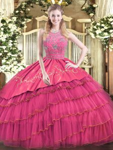 Floor Length Ball Gowns Sleeveless Hot Pink Ball Gown Prom Dress Zipper