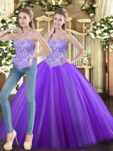 High Class Ball Gowns Quinceanera Dress Eggplant Purple Sweetheart Tulle Sleeveless Floor Length Lace Up