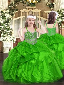 Sleeveless Beading and Ruffles Lace Up Little Girls Pageant Gowns