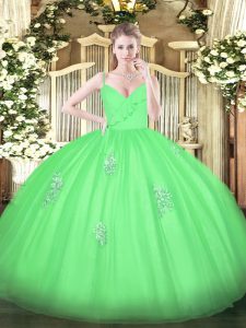 Sweet Floor Length Green Sweet 16 Dresses Spaghetti Straps Sleeveless Zipper