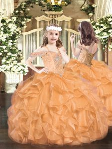 Sleeveless Lace Up Floor Length Beading and Ruffles Pageant Gowns For Girls