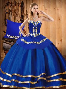 Blue Sweetheart Lace Up Embroidery Quinceanera Gowns Sleeveless