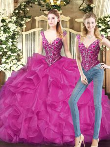 Sophisticated Sleeveless Lace Up Floor Length Ruffles Ball Gown Prom Dress