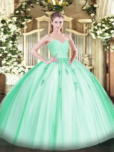 Beading and Appliques Sweet 16 Dress Apple Green Lace Up Sleeveless Floor Length