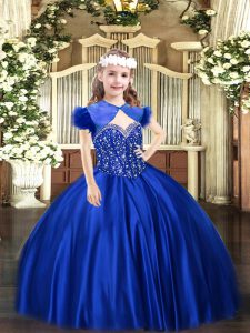 Dramatic Sleeveless Floor Length Beading Lace Up Pageant Gowns with Royal Blue