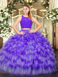 Ruffled Layers Sweet 16 Dress Eggplant Purple Zipper Sleeveless Floor Length