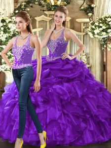 Dazzling Floor Length Ball Gowns Sleeveless Eggplant Purple Sweet 16 Quinceanera Dress Lace Up