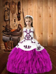 Glorious Floor Length Ball Gowns Sleeveless Fuchsia Little Girl Pageant Dress Lace Up