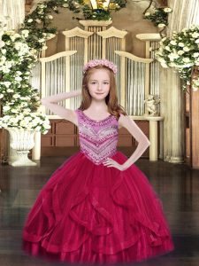 Fashionable Sleeveless Beading and Ruffles Lace Up Custom Made Pageant Dress