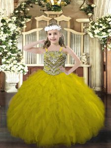 Dazzling Floor Length Ball Gowns Sleeveless Olive Green Pageant Gowns Lace Up