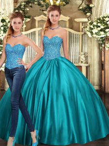 Sweetheart Sleeveless Lace Up Quinceanera Dress Teal Tulle