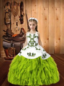 Wonderful Yellow Green Sleeveless Floor Length Beading and Embroidery Lace Up Pageant Dress for Teens