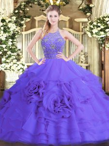 Elegant Ball Gowns Sweet 16 Quinceanera Dress Purple Halter Top Tulle Sleeveless Floor Length Zipper
