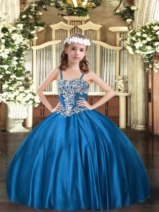 Fashionable Floor Length Ball Gowns Sleeveless Blue Pageant Dress Womens Lace Up