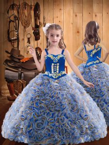 Floor Length Multi-color Winning Pageant Gowns Fabric With Rolling Flowers Sleeveless Embroidery and Ruffles