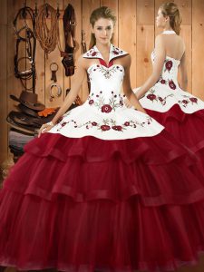 Sleeveless Sweep Train Lace Up Embroidery and Ruffled Layers Vestidos de Quinceanera