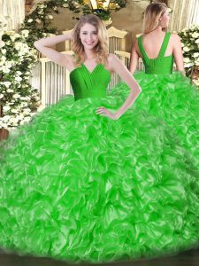 Green Sleeveless Ruffles Floor Length Ball Gown Prom Dress