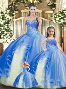 Sleeveless Floor Length Beading and Ruching Lace Up Quinceanera Dress with Multi-color