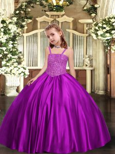 Custom Design Purple Sleeveless Satin Lace Up Little Girl Pageant Dress for Party and Sweet 16 and Quinceanera and Wedding Party