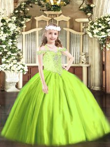 Customized Off The Shoulder Sleeveless Lace Up Little Girls Pageant Dress Wholesale Yellow Green Tulle