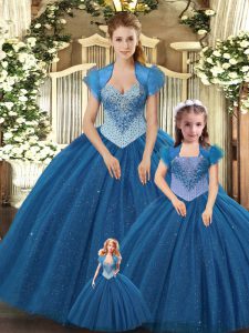 Tulle Sleeveless Floor Length Ball Gown Prom Dress and Beading