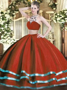 Wonderful Wine Red Sleeveless Beading Floor Length Quinceanera Gowns