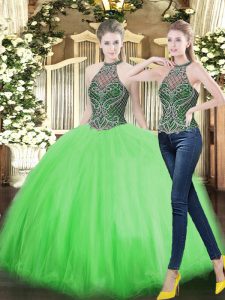 Hot Sale Floor Length Sweet 16 Quinceanera Dress Tulle Sleeveless Beading