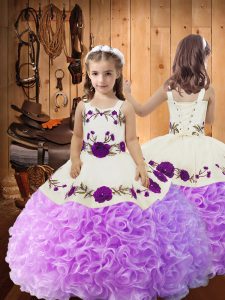 Sleeveless Lace Up Floor Length Embroidery and Ruffles Child Pageant Dress