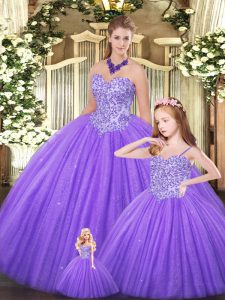 Sleeveless Lace Up Floor Length Beading Quinceanera Gown