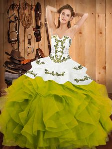 Olive Green Sleeveless Floor Length Embroidery and Ruffles Lace Up Sweet 16 Quinceanera Dress