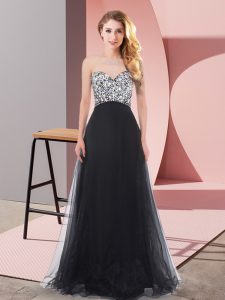 Romantic Floor Length Black Damas Dress Sweetheart Sleeveless Lace Up