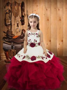 Discount Floor Length Ball Gowns Sleeveless Fuchsia Little Girls Pageant Dress Wholesale Lace Up