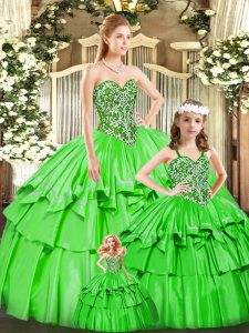 Luxury Green Ball Gowns Sweetheart Sleeveless Organza Floor Length Lace Up Beading and Ruffled Layers 15 Quinceanera Dress