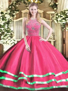 Floor Length Ball Gowns Sleeveless Hot Pink Sweet 16 Dresses Zipper
