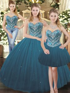 Perfect Sweetheart Sleeveless Tulle Vestidos de Quinceanera Beading Lace Up