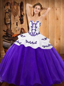 Charming Purple Lace Up Strapless Embroidery 15 Quinceanera Dress Satin and Organza Sleeveless